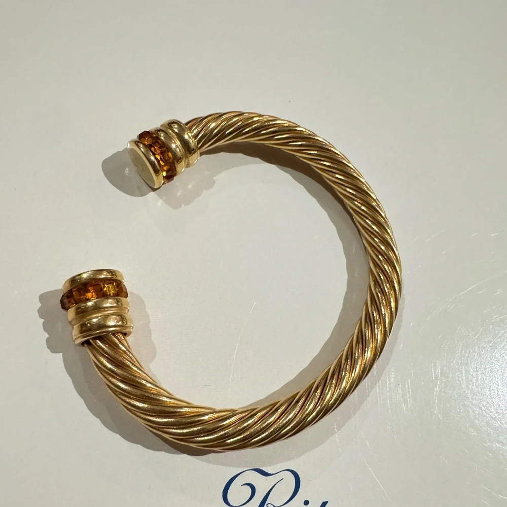 Vintage gold tone with caramel color crystals vintage cuff bracelet